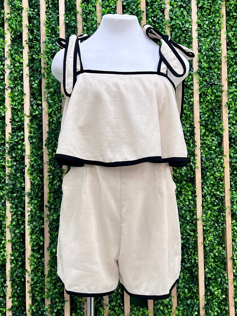 Black Trim Oatmeal Romper