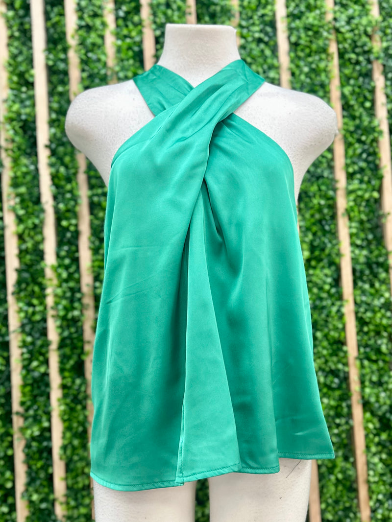 Satin Twist Halter Neck Top