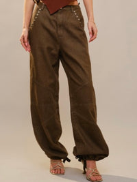Brown Studded Drawstring Hem Jogger