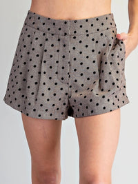 Walnut Polka Dot Zipper Front Shorts