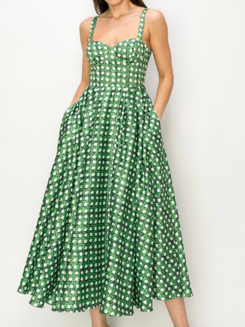 Beautiful Green Geo Bustier Midi Dress