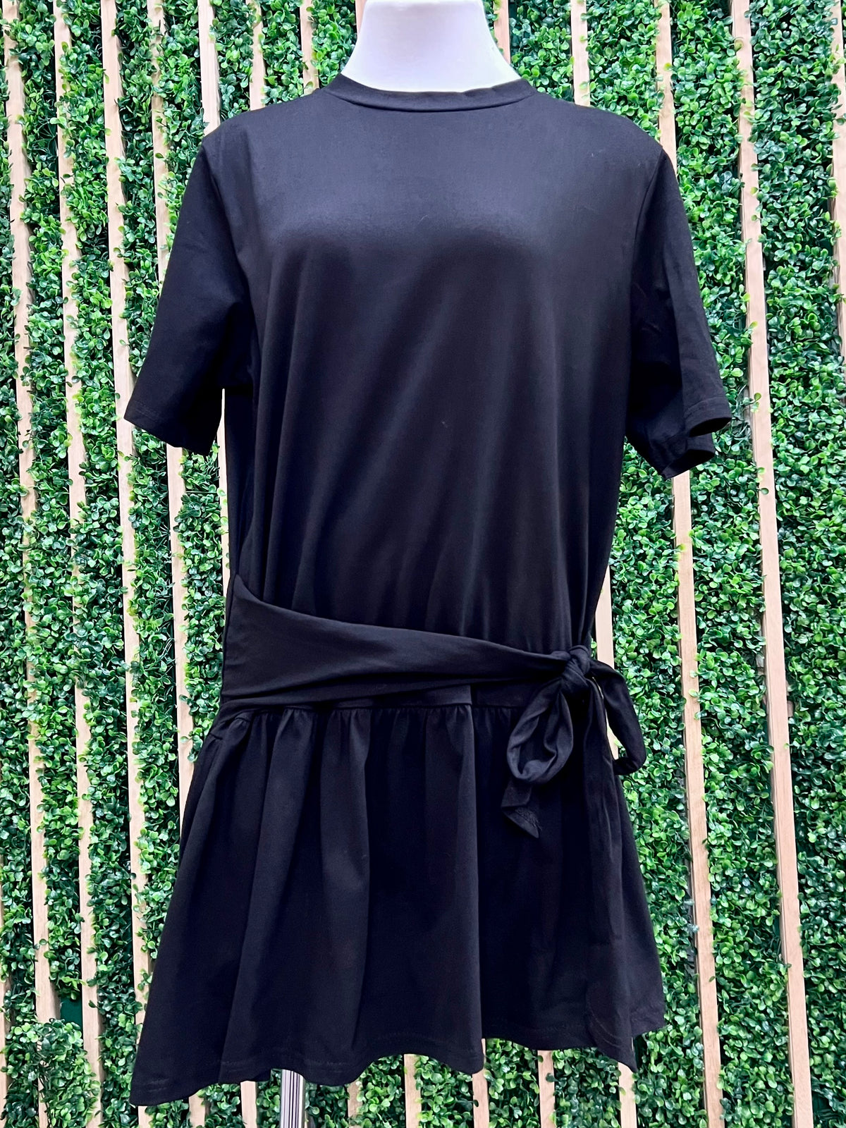 Black Front Tie Dropwaist T Shirt Dress