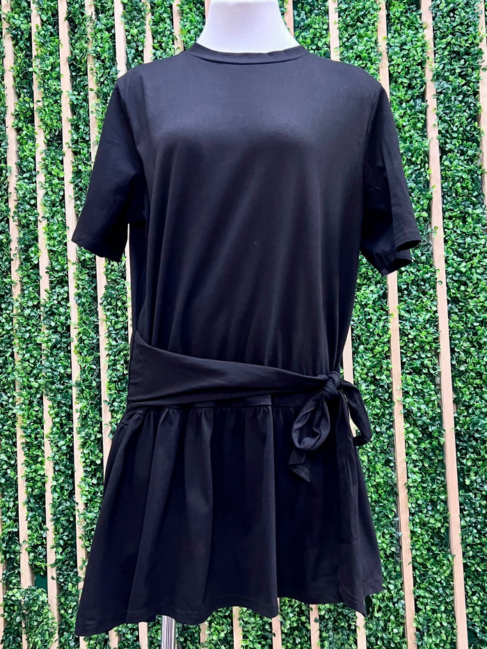 Black Front Tie Dropwaist T Shirt Dress
