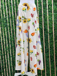 Fruit and Sunflowers Print Tiered Wide Leg Pant