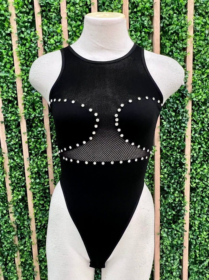 Rhinestone Mesh Detail bodysuit