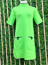 Green Front Pockets Knit Dress