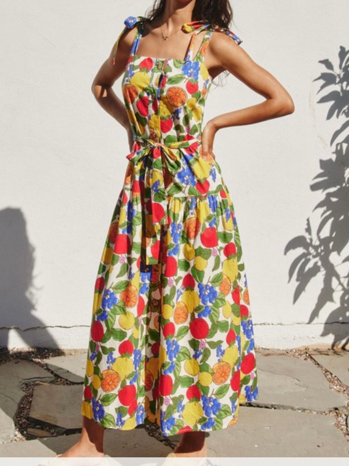 Bright Fruits Square Neck Maxi Dres