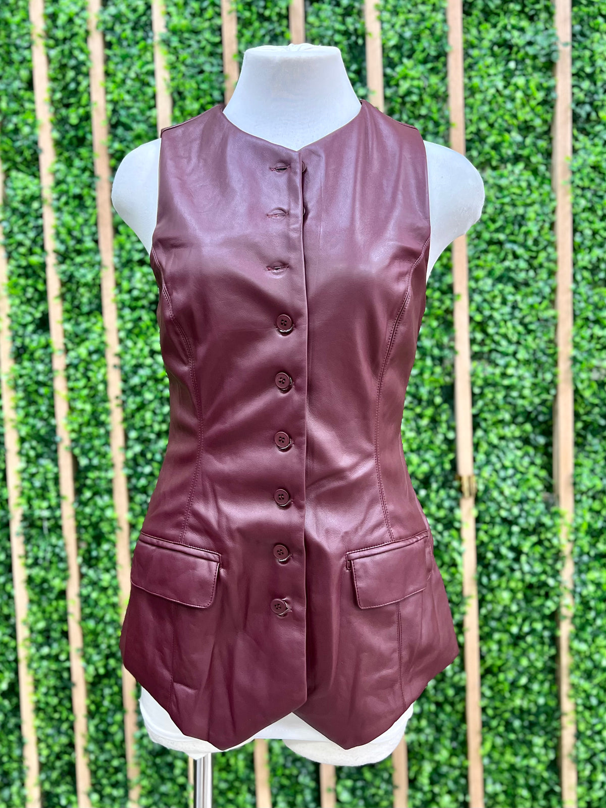 Burgundy Pleather Vest Top