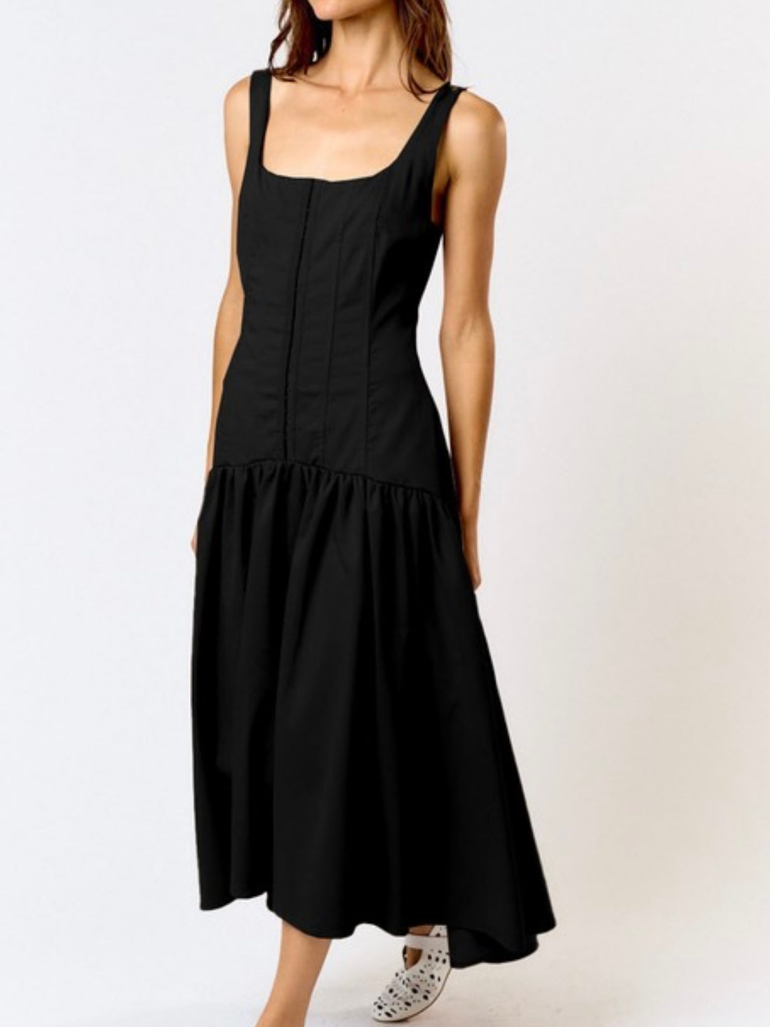 Black Hook and Eye Bustier Midi Dress