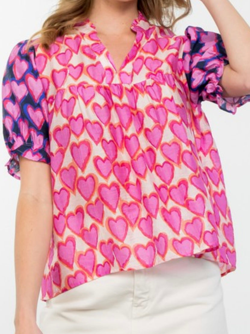 Pink HEarts Short Sleeve Blouse