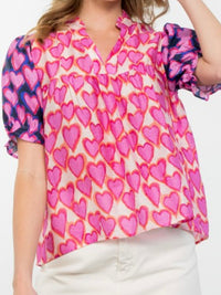 Pink HEarts Short Sleeve Blouse