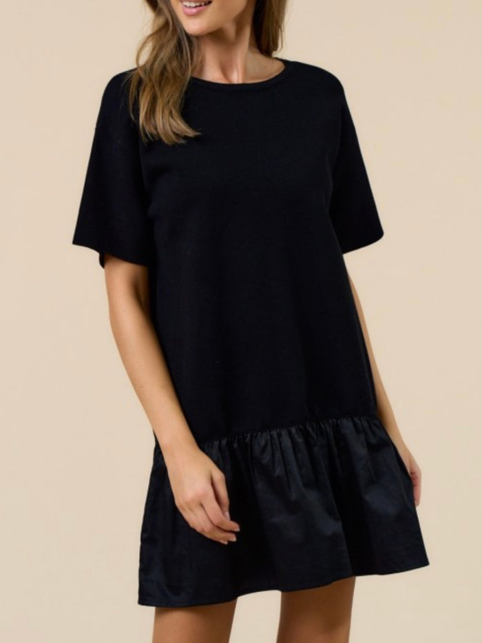 Black Contrast Skirt Dropwaist Short Dress