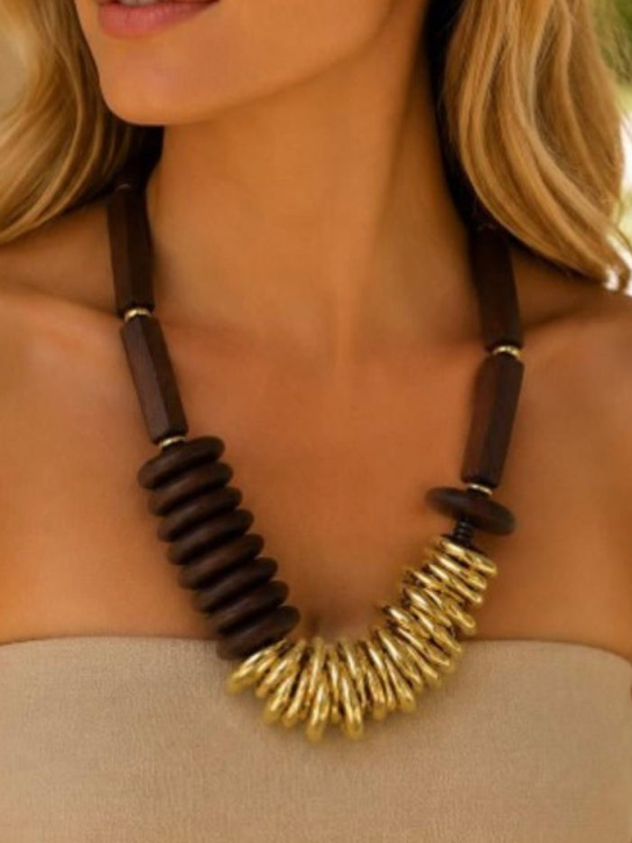 Resort Wood Beaded Chunky Statement Necklace