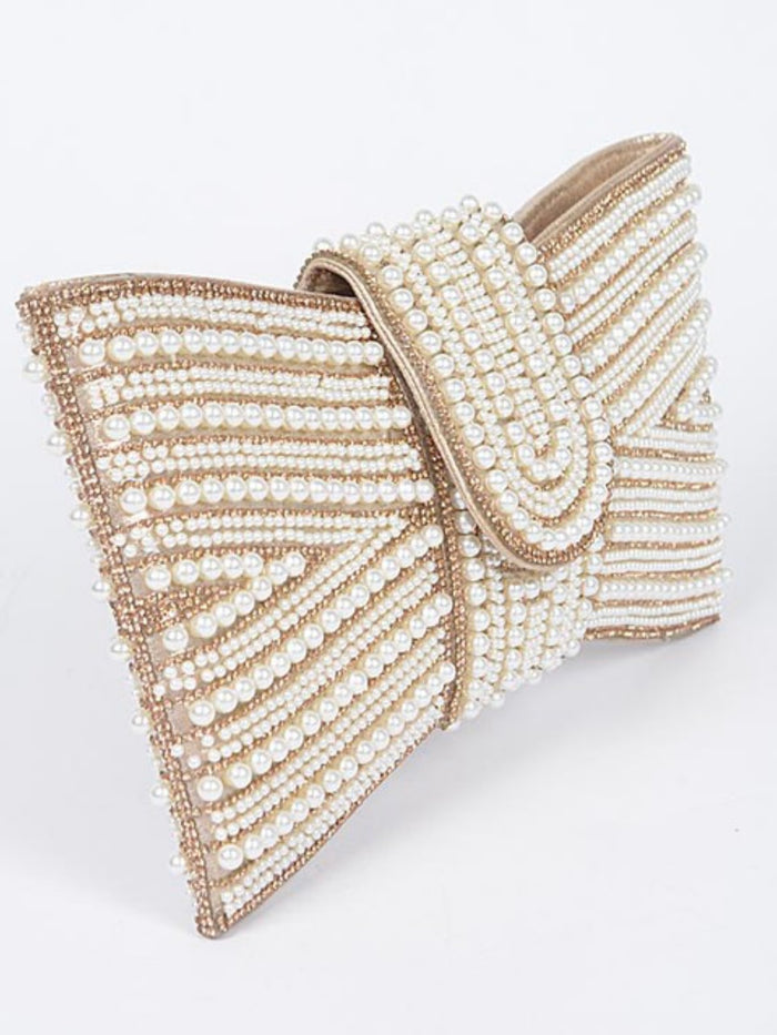 Rhinestone Pearl Bow Clutch