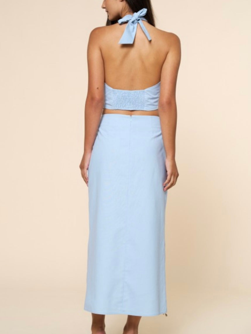 Shell & Beads Trim Warp Midi Skirt
