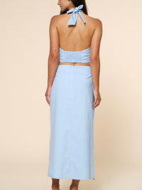 Shell & Beads Trim Warp Midi Skirt