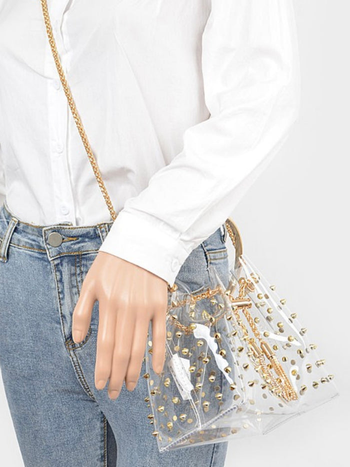 Clear Metal Stud Bucket Bag