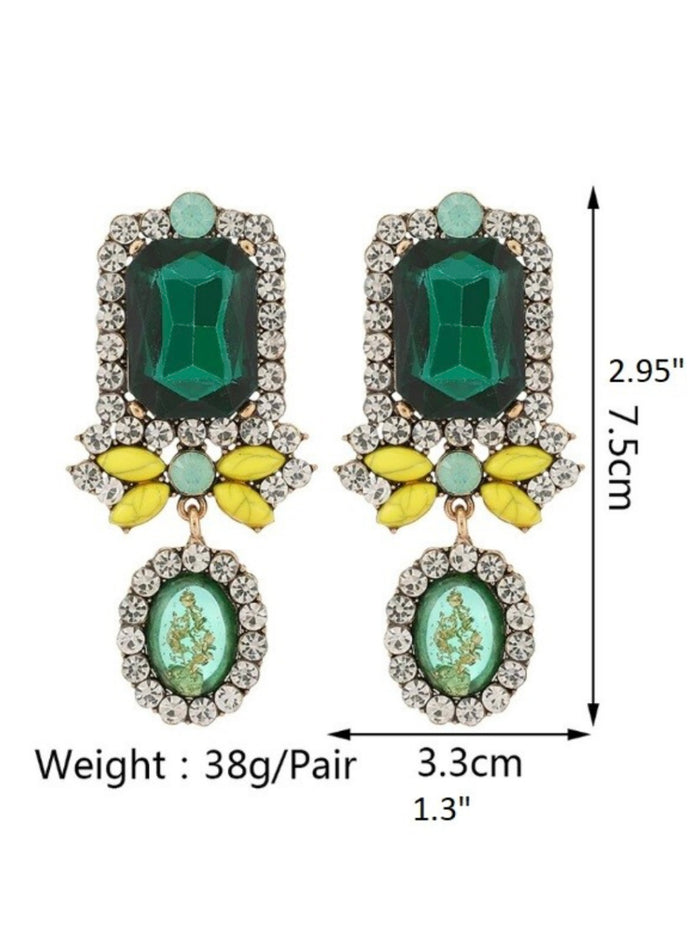 Green Stone Dangle Statement Earring