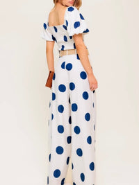 Navy Dots Bubble Sleeve Crop Blouse