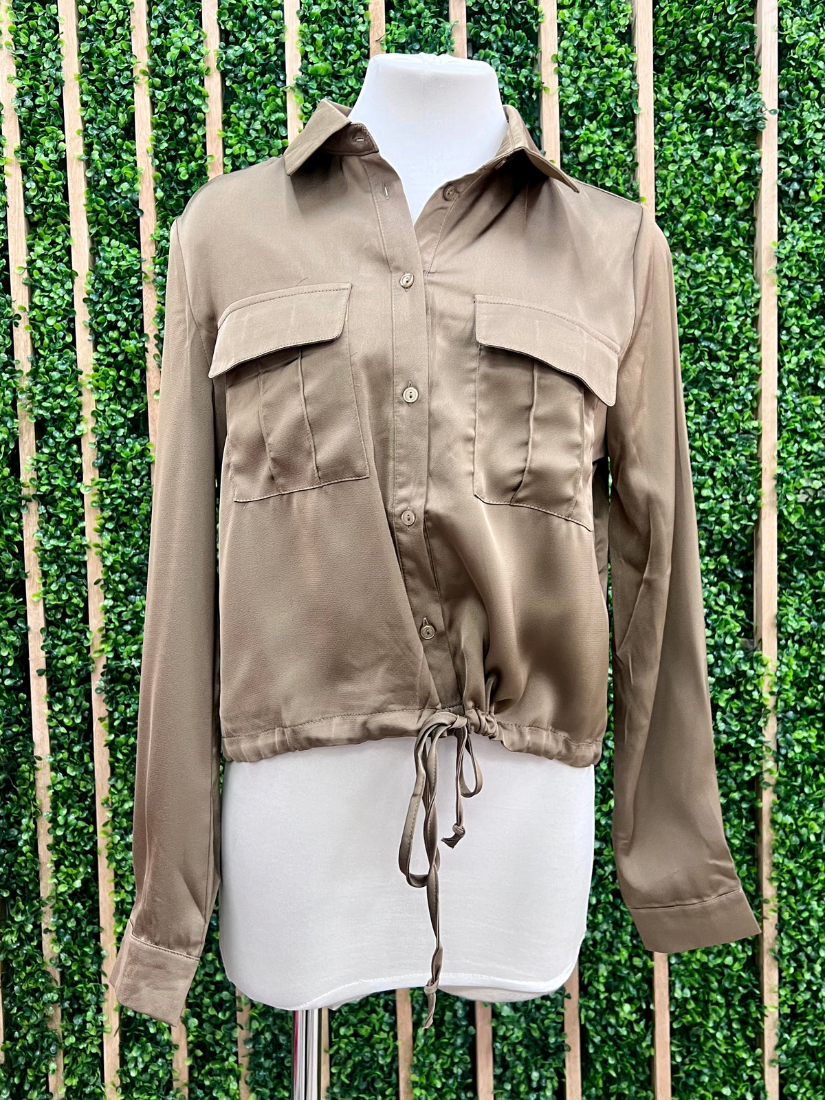 Satin Collared Button Down Blouse and Pant Set