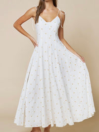 White & Gold Star Tie-Shoulder Maxi Dress