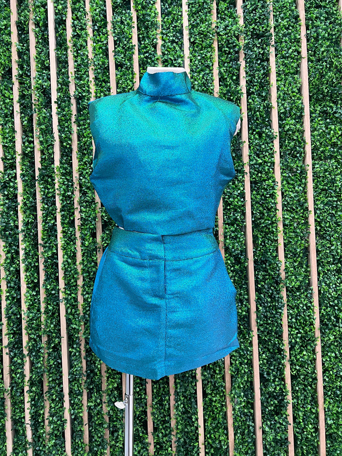 Metallic Teal Mini Skirt