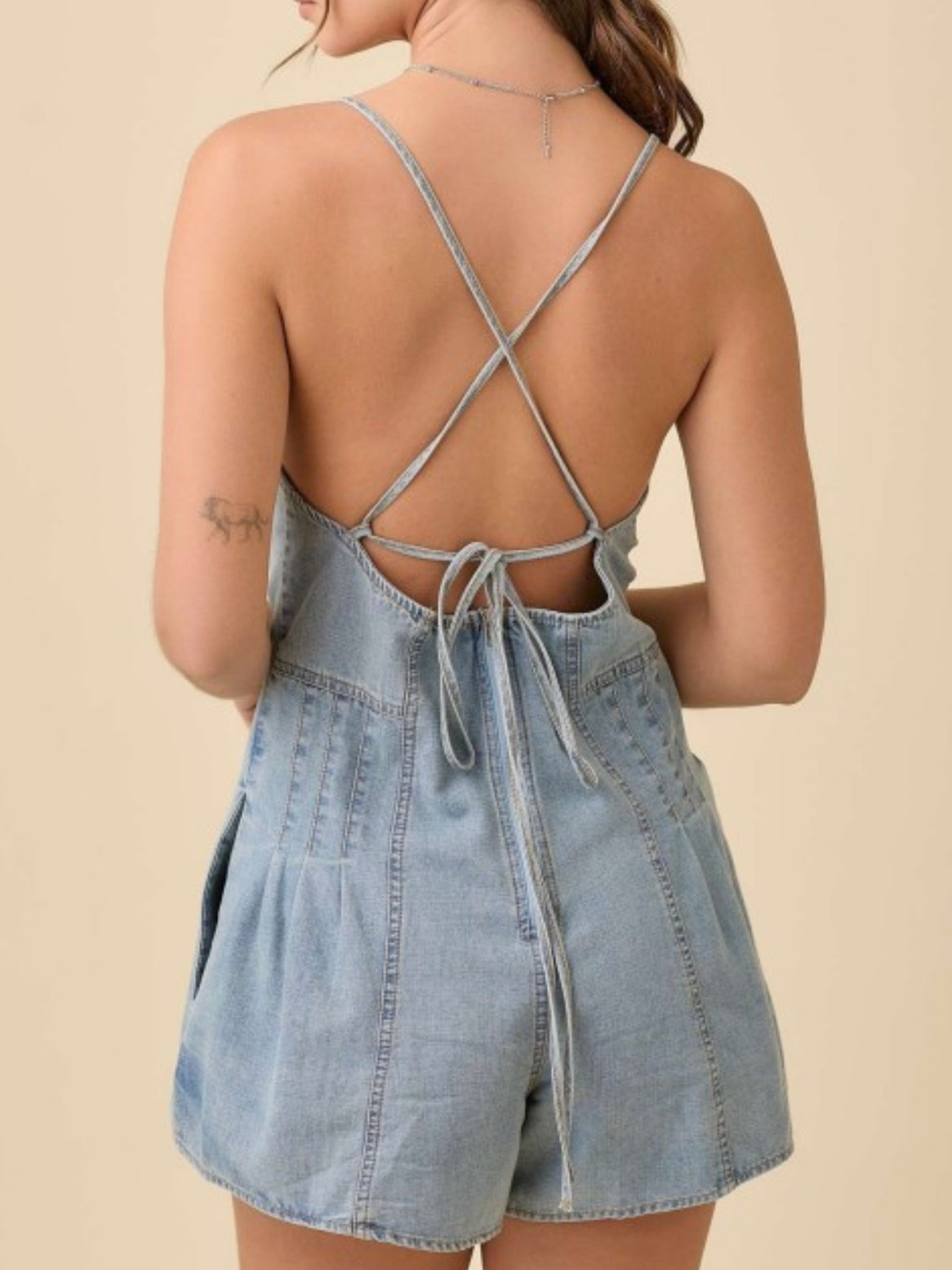 Washed Denim V Neck Romper