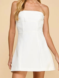 White Strapless Back Bow Detail Short Dress