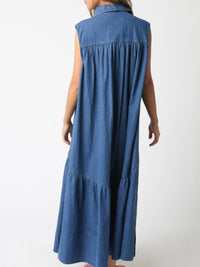 Dark Denim Drop Waist Sleeveless Blouse Maxi Dress