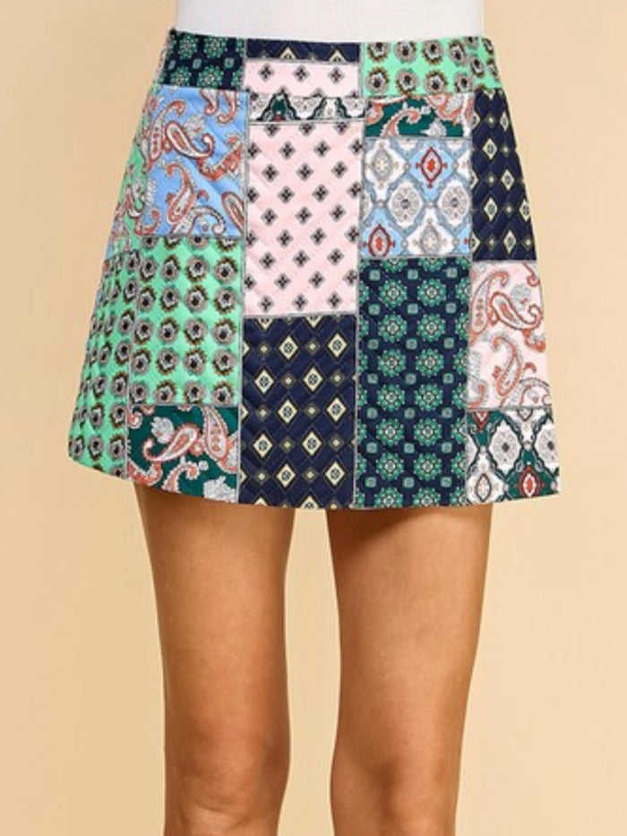 Green And Multi Patchwork Skort