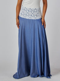 Lace Waist Denim Maxi Skirt
