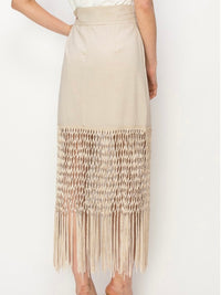 Fringed Hem High Waist Midi Skirt