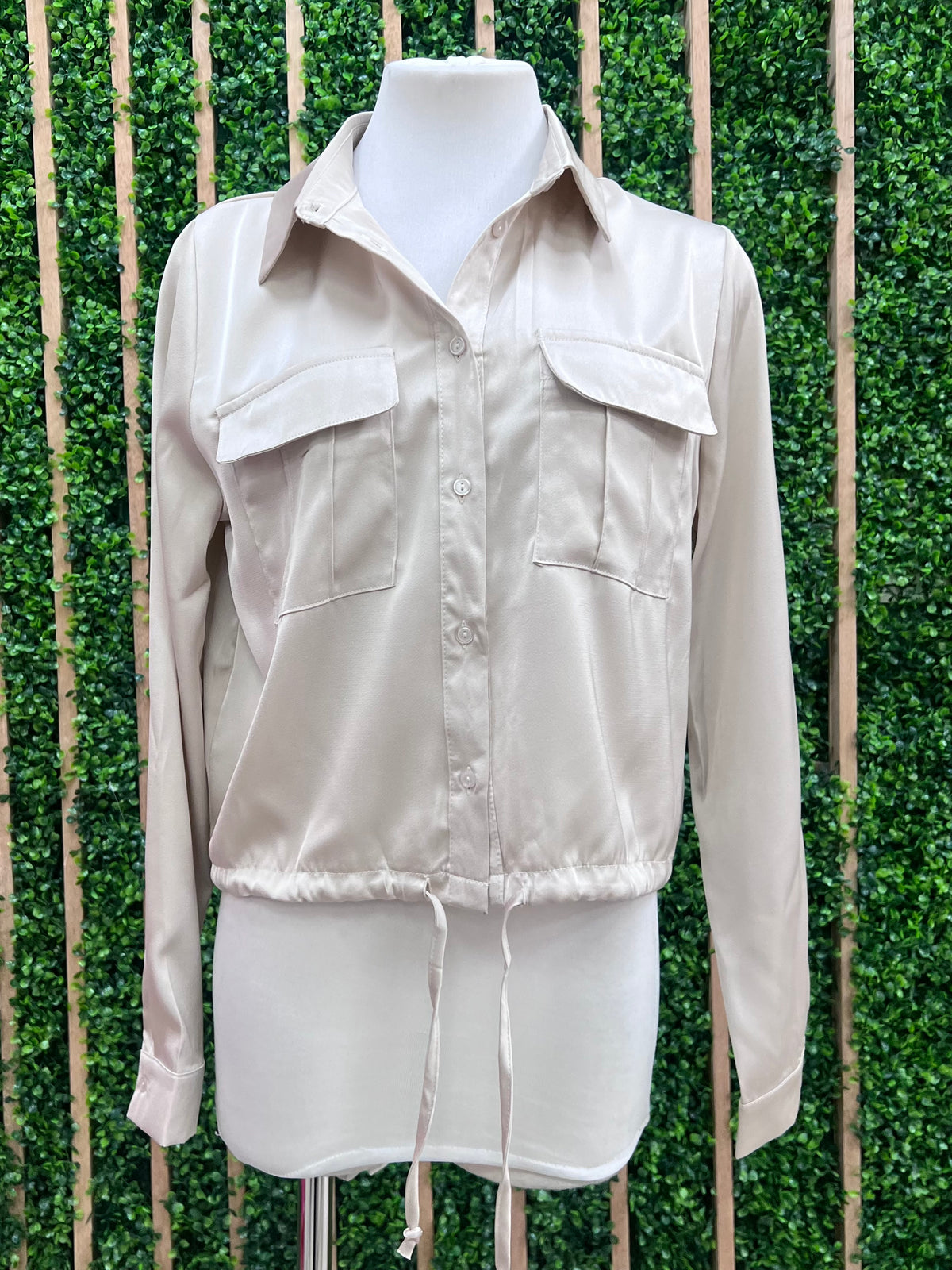 Satin Collared Button Down Blouse and Pant Set