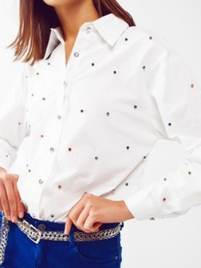 Multi Rhinestone Detail Blouse