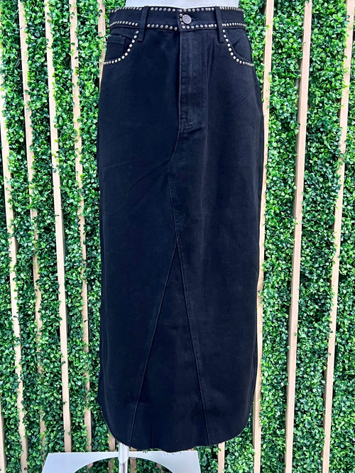 Exquisite Black Studded Midi Skirt