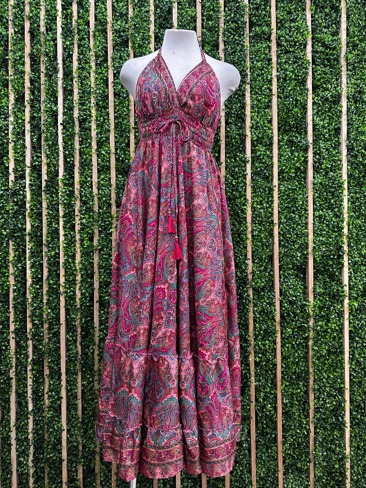 Paisley Smocked Waist Halter Maxi Dress