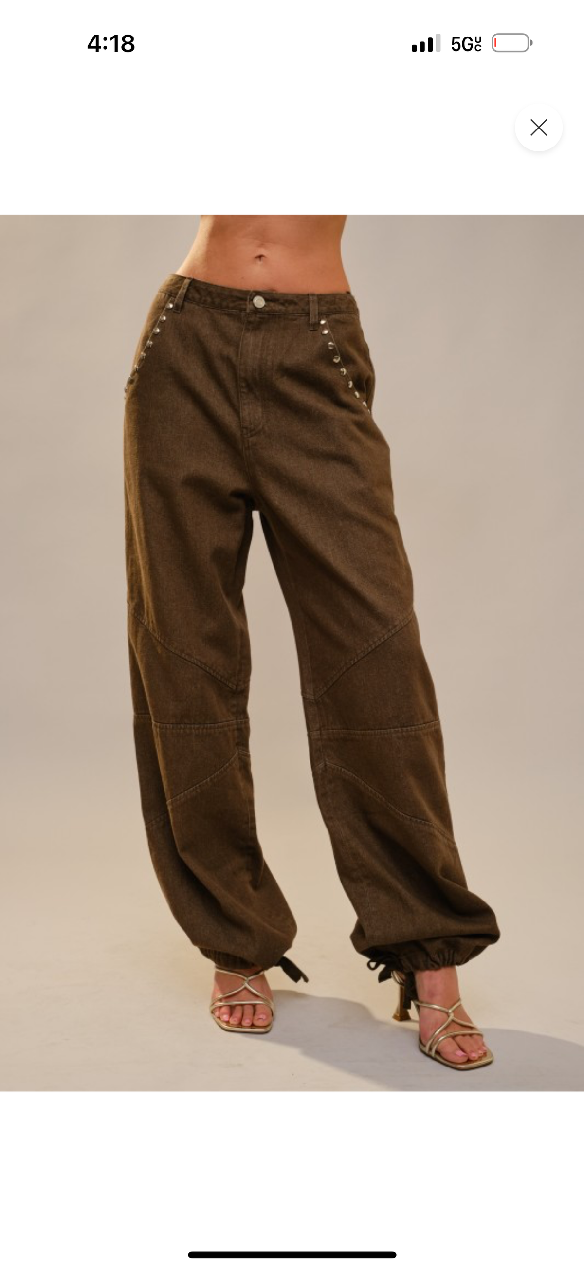 Brown Studded Drawstring Hem Jogger