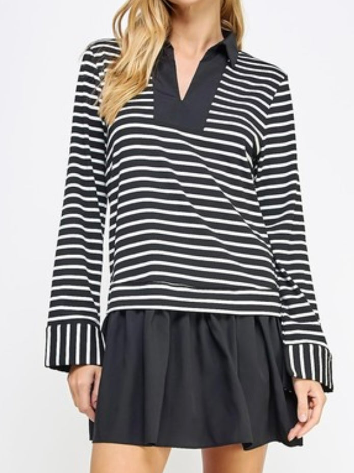 Contrast Stripe Long Sleeve Short Dress