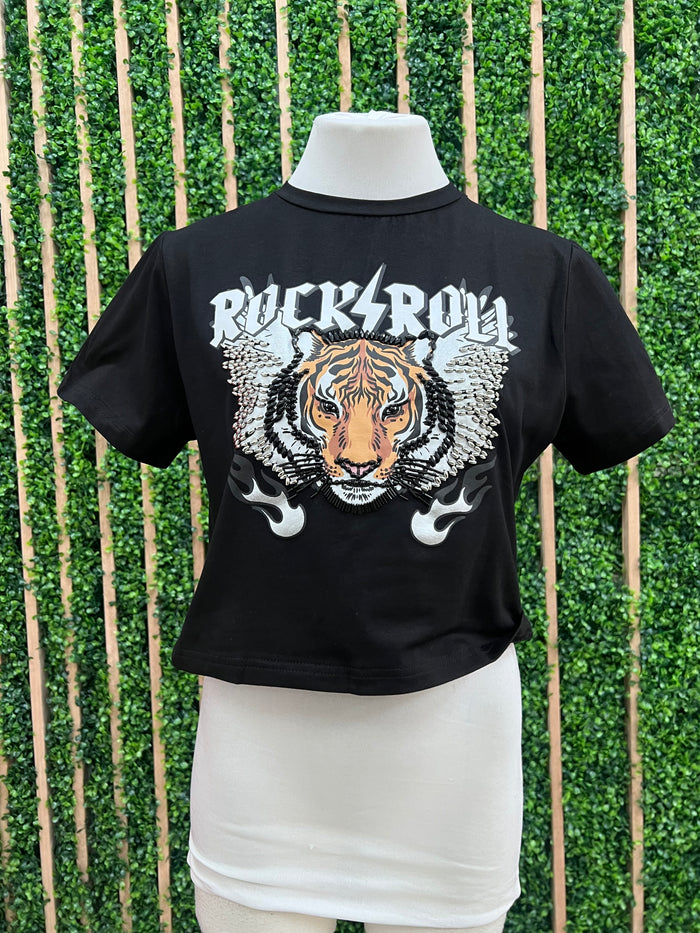 Beaded Tiger Crop Shirt