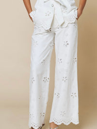 Elegant White Eyelet Wide Leg Pants