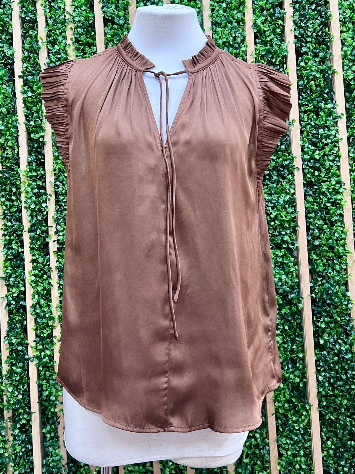 Satin Pleated Neck and Sleeves Blouse