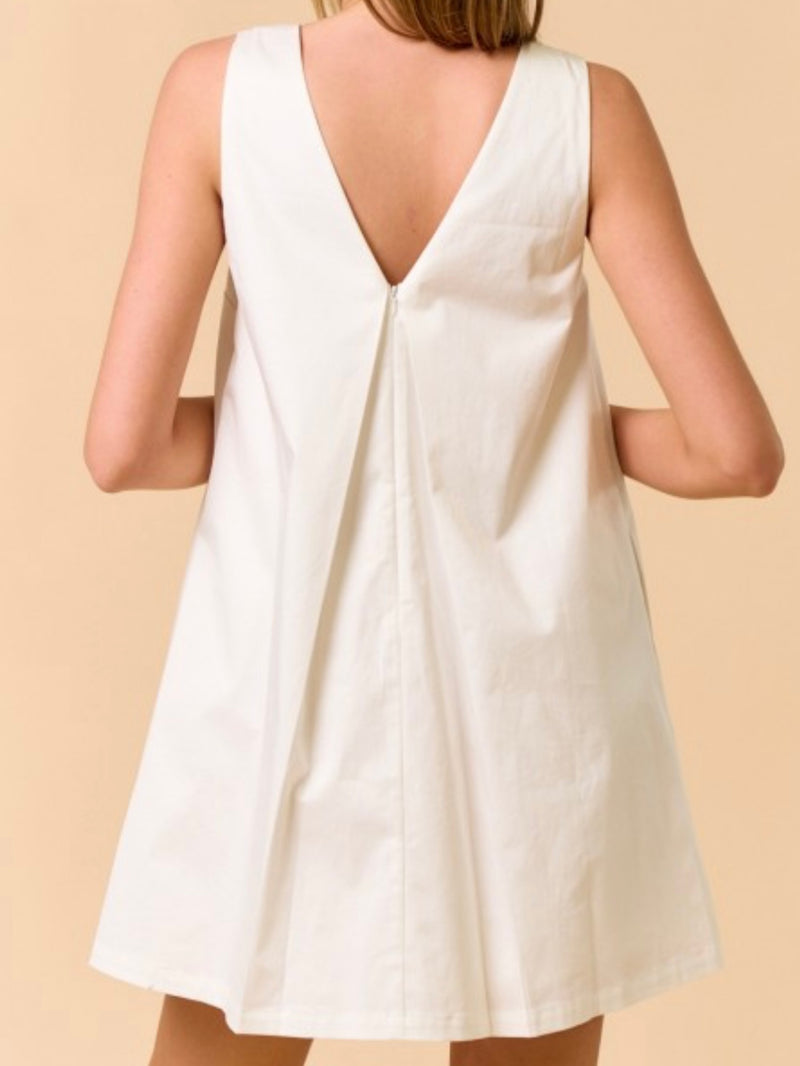 Textured Flower Detail Shirred Ivory Short Dress