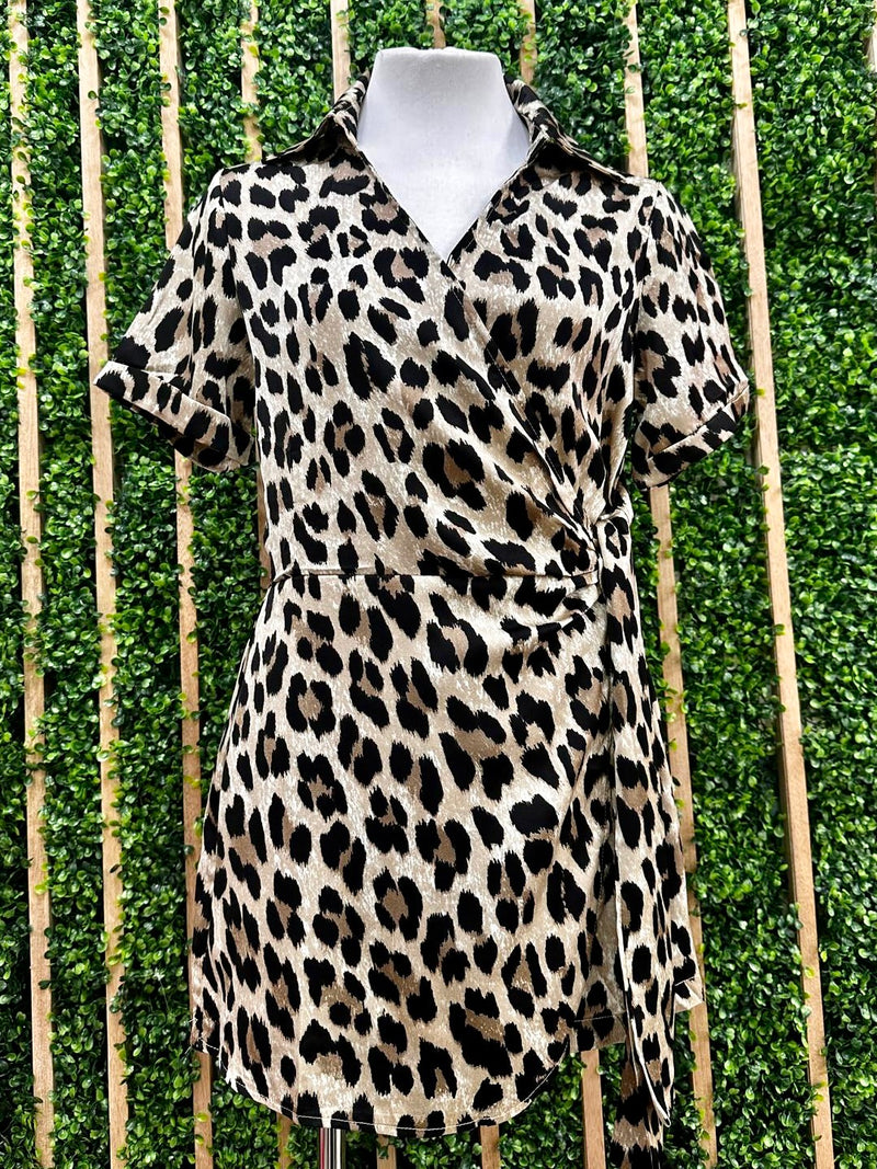 Leopard Print Wrap Romper