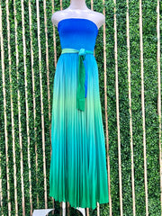 Blue Green Ombre Strapless Maxi Dress