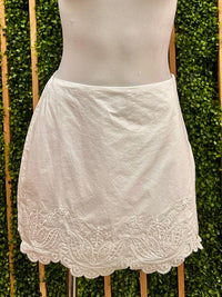 Beautiful Off White Square Neck Embroidered Scalloped Short Skirt