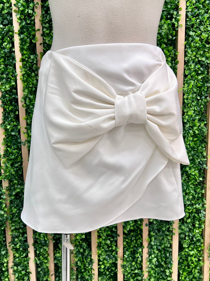Dressy White Bow Wrap Skort