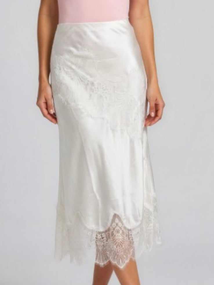 Ivory Whisper Lace Satin Midi Skirt