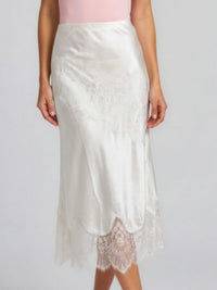 Ivory Whisper Lace Satin Midi Skirt