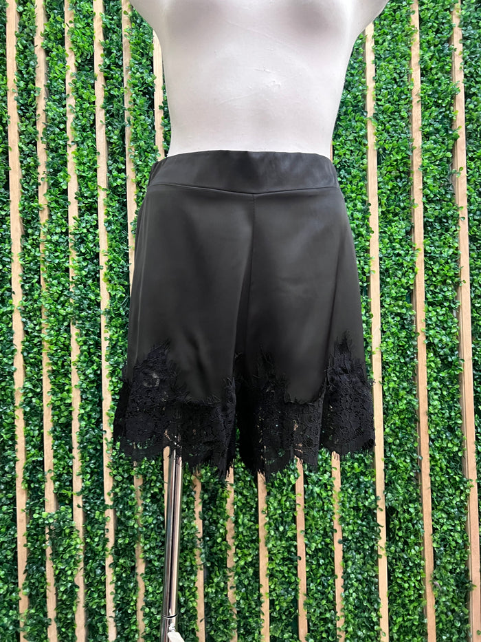 Lace-Trim Satin Shorts