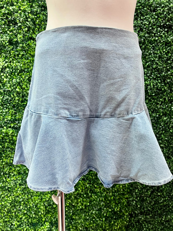 Ruffle Detail Denim Skort
